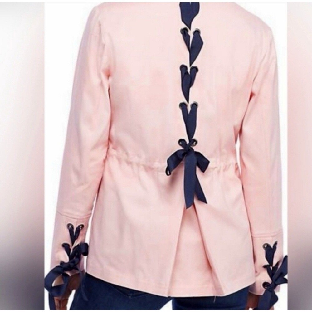 Crown & Ivy Blue Ribbon Corset Detail Pink Anorak Jacket XS New (Sm Ink Mark)